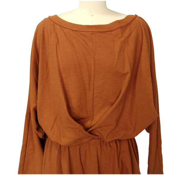Free People Beach Santa Maria Mini Dress Size S Rust Brown Boho Dolman Sleeve - Picture 3 of 8